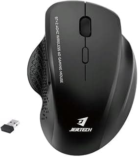ماوس جيمنج JERTECH لاسلكي، بلوتوث + 2.4GHz، 6 أزرار، أسود، مع مستقبل USB