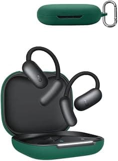 Compatible with Soundcore AeroFit 2 Case Cover, Soft Silicone Shockproof Protective Case Wireless Earbuds with Carabiner, Front LED Visible (Green)
