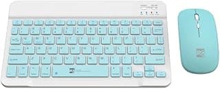 R8 1932 Ultra-Slim Bluetooth Combo Rechargeable Keyboard And Mouse (Mouse is Battery) – Arabic/Eng. Key – 150 Hour – Aluminum Base Keyboard – IOS/Windows/Android For Smart TV, Tablet (Blue)