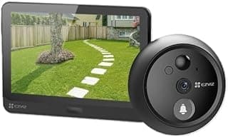 جرس باب ذكي لاسلكي EZVIZ HP 4 - شاشة داخلية 4.3 بوصة - تصوير 1080P - رؤية ليلية - اتصال ثنائي الاتجاه - واي فاي 2.4GHz - دعم كارت ميموري حتى 512GB
