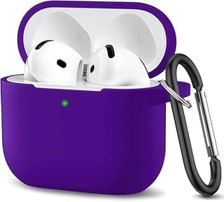جراب سيليكون ناعم متوافق مع سماعات AirPods سيريس 1 و 2 مع ميدالية مفاتيح، حماية كاملة ضد الصدمات والخدش، تصميم أنيق للرجال والنساء (بنفسجي)