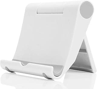 Multi Angle Moblie Stand, Tablet Holder Adjustable Universal Plastic, Portable and Foldable Design For Desk, Table Compatible With All Smartphones Tablets 10 x 8 cm (White)