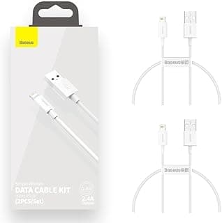طقم 2 كابل بيسوس (Baseus) بطول 0.25 متر 2.4 أمبير USB إلى Lightning | معتمد من MFi للشحن السريع | مزامنة بيانات (480 ميجابت في الثانية) | كابل متين لايفون 14 برو ماكس، 13، 12، 11، XR، X، 8 بلس، ايباد، ايربودز