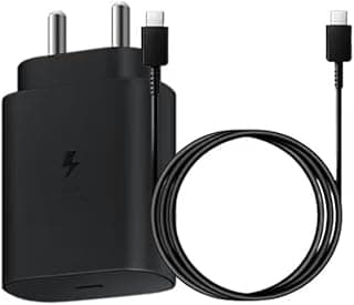 شاحن 25 وات مع كابل USB-C إلى USB-C متوافق مع سلسلة سامسونج جالاكسي S20 22 24 25 Note A54 55 أسود