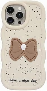 Compatible Case with Iphone 14 Pro, [Drop Protection] 3D Bow Pattern Soft TPU Shockproof Phone Case Full Body Protection (Beige)
