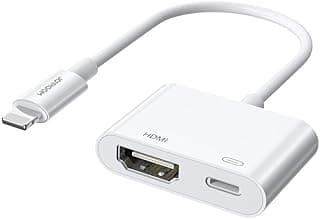 محول جوي روم S-H141 من Lightning إلى HDMI بدقة 1080p؛ محول AV رقمي مع مزامنة عالية السرعة 60Hz ومنفذ طاقة Lightning؛ محول لعرض الشاشة لهواتف آيفون وآيباد - أبيض