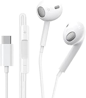 سماعات رأس USB C، سماعات أذن من النوع C مع ميكروفون وتحكم في مستوى الصوت، سماعات داخل الأذن USB من النوع C لتقليل الضوضاء ستيريو هاي فاي متوافقة مع الهاتف الذكي وجميع الأجهزة من النوع C ابيض