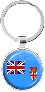 Fiji Flag Keychain, Tricolor National Flag Design, Silver Metal Keyring, Football Team Fan Souvenir
