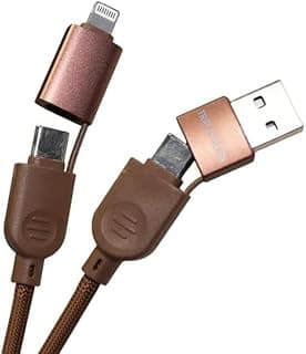 كيبل بيانات سريع قابل للتحويل 4 في 1 من كيه ام تكنولوجي سفن 777 T7-508، 4 قدم، USB C USB A، 60 واط، متوافق مع ايفون/ايباد/ماك بوك برو/ايربودز/سامسونج/اندرويد (بني)