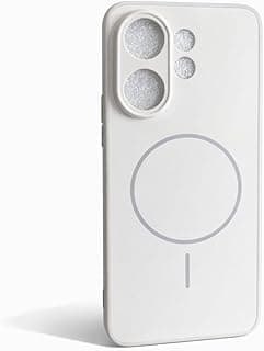 جراب سيليكون رفيع غير لامع لموبايل فيفو V60 5G، تصميم حلقة مغناطيسية (لا يدعم الشحن اللاسلكي)، غطاء واقي مضاد للصدمات ومضاد للخدش مع حماية للكاميرا (ابيض)