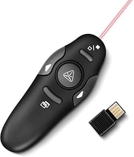 2.4GHz Wireless Presentation Clicker Remote, USB PowerPoint Presenter with Laser Pointer, Slide Control for PC Laptop, Mac, Keynote, Google Slides, Presentation Remote, Black.