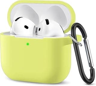 جراب سيليكون ناعم من V Volt بحماية كاملة مع سلسلة مفاتيح مدمجة، متوافق مع سماعة Airpods 3 تصميم أنيق للرجال والنساء، مقاوم للخدوش والصدمات (اصفر)