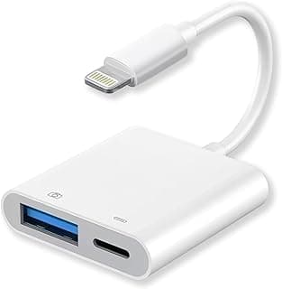 Lightning to USB Camera Adapter, 2023 MFi Certified Product, 2-in-1 iPhone USB Converter Adapter, Lightning Charging Port, High Speed Transmission, Two-Way Data/Photo/Audio File/Video Transfer