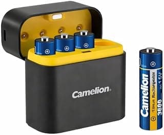 كاميليون بطاريات ليثيوم ايون ايه ايه قابلة لاعادة الشحن LBC-329M-4L36-CB 3600mWh مع علبة شحن USB-C، 4 عبوات، تفريغ 3 امبير، شحن سريع لمدة 3 ساعات، حتى 1200 دورة شحن