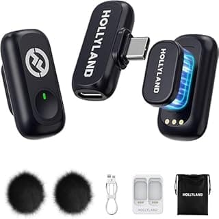 ميكروفون لاسلكي لارك ايه 1 ميني ديو من النوع سي، 2 جهاز إرسال وجهاز استقبال USB نوع C من هوليلاند، رمادي