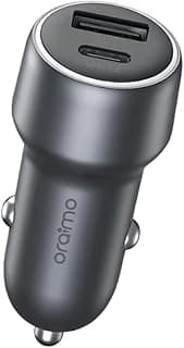 شاحن سيارة سريع 48W من OCC-73D، يدعم PD و QC 3.0، منفذ مزدوج USB-C و USB-A، شاحن سيارة عالمي 12V–24V - رمادي داكن