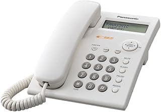 Corded Telephone – Wall-Mountable Landline Phone with Caller ID, 50-Station Phonebook, 20-Number Redial Memory, 2-Line LCD Display with Clock and Call Timer – White – KX-TSC11FXW