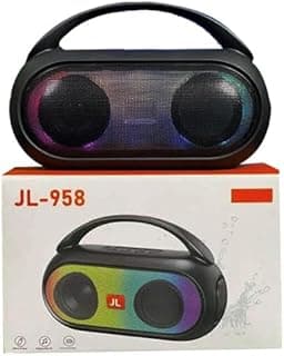 صب مكبر صوت JL-958 محمول، بإضاءة LED متعددة الألوان، مع مقبض للحمل، بلوتوث، أسود