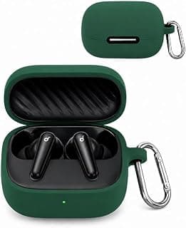 جراب سيليكون مع ميدالية مفاتيح لسماعات Anker Soundcore Airpods R60i NC، لون أخضر/زيتوني