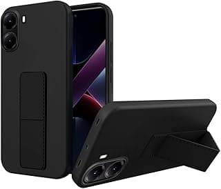 جراب هاتف متوافق مع شاومي Poco X7 Pro 5G / Redmi Turbo 4 5G، جراب سيليكون TPU نحيف ومضاد للصدمات مع مسند خلفي قابل للطي - أسود