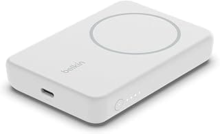باور بانك مغناطيسي لاسلكي BoostCharge سعة 5000 مللي أمبير - متوافق مع MagSafe شاحن 7.5 وات مع مسند، مدخل 10 وات - لايفون وايربودز - أبيض