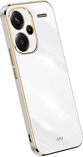 جراب سيليكون لهاتف شاومي Redmi Note 13 Pro+ / Redmi Note 13 ProPlus (6.67 بوصة)، [تصميم حواف ذهبية] - أبيض
