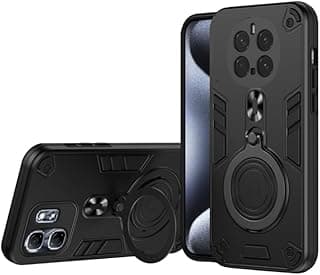 Case Compatible with Honor Magic 7 Pro, Dual Layer Shockproof Cover with 360° Rotating Finger Ring Kickstand and Magnetic Case (Black)