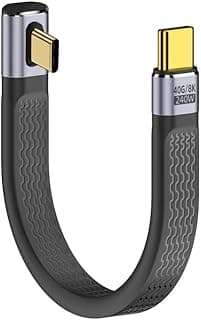 كابل USB4.0 بقدرة 240 وات تايب سي إلى تايب سي، زاوية منخفضة، سرعة 40 جيجابت في الثانية، 100 وات، 8K، كابل مسطح 13 سم