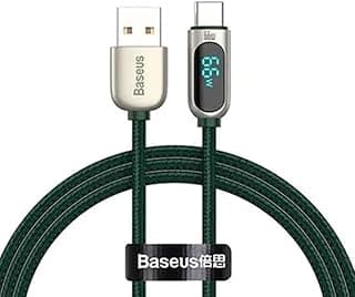 كابل شحن سريع ونقل بيانات USB إلى Type-C بقدرة 66 وات مع شاشة رقمية، يدعم شحن هواوي وشاومي السريع 6 أمبير وأجهزة USB-C الأخرى (1 متر) - أخضر