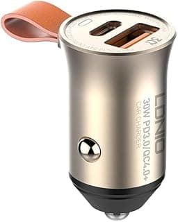 شاحن سيارة سريع بمنفذين USB نوع سي بقابس عالمي مع كابل (نوع سي إلى نوع سي) للموبايلات بقدرة 30 وات من لدنيو، أبيض C509Q