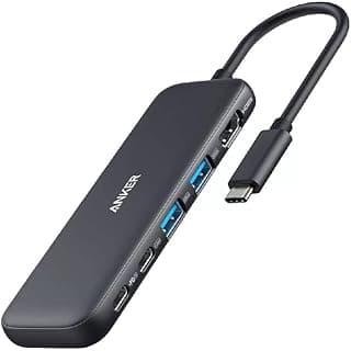 محول USB نوع سي 5 في 1 متعدد المنافذ مع منفذ4K HDMI وشاحن طاقة بقدرة 100 وات من انكر، لون أسود