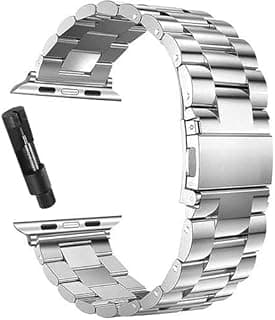 Stainless Steel Metal Strap Compatible with Apple Watch Ultra Series SE 9 8 7 6 5 4 3 2 1 38mm to 49mm Durable Adjustable Smartwatch Bracelet Black