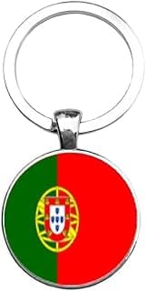 Portugal Flag Keychain, Metal Round Pendant, Silver, 5 x 4 cm, National Team Fan Souvenir