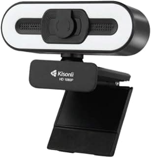 كاميرا ويب Kisonli D2، دقة Full HD 1080p، منفذ USB، إضاءة دائرية مدمجة، كشف تلقائي للإضاءة، أسود