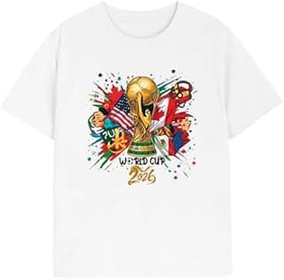 تيشيرت جرافيك كأس العالم 2026، أبيض، طباعة كأس كرة القدم، تيشيرت للجنسين للمشجعين مقاس (S)