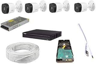 مجموعة كاميرات FHD بدقة 2 ميجابكسل و4 قنوات ومسجل فيديو رقمي HD و4 كاميرات رصاصة وقرص صلب سعة 1 تيرابايت + لفة سلك + إمدادات وجميع الموصلات المطلوبة من داهوا