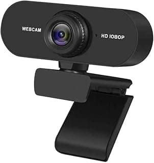 Webcam, Full HD, 1080P High Definition, 2 Megapixels, Built-in Microphone, USB Camera, Auto Light Correction, 30 FPS, Ultra Wide Angle 95°, Clip/Stand, Plug and Use, Tripod Compatible