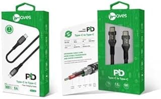 كابل دائري Type C إلى Type C يدعم PD، 5A، 100W، 1.5M أسود