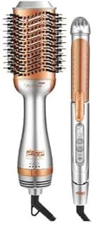 2 in 1 Hair Brush - Hair Straightener & Curler + Hot Air Brush, 1200W, LCD Display and Full Temperature Control
