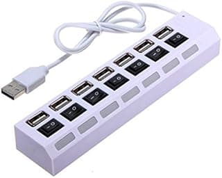 موزع USB بـ 7 منافذ مع مفتاح طاقة فردي ومؤشر LED، ضمان لمدة عام واحد، متعدد الألوان