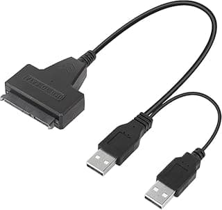 كابل محول مزدوج USB إلى SATA، لنقل البيانات والطاقة للهارد ديسك، اسود