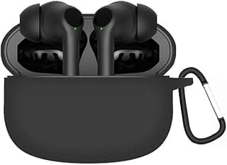 جراب حماية سيليكون ناعم ومضاد للصدمات لسماعات Oraimo SpaceBuds Z، يدعم الشحن اللاسلكي مع ميدالية، ضوء LED مرئي (أسود)