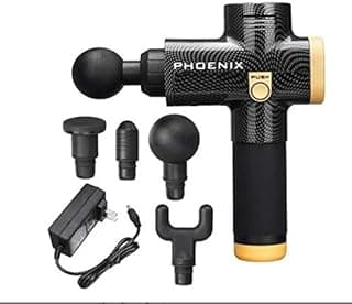 PHOENIX مسدس التدليك الكهربائي، أداة تدليك عميق للعضلات، مع 5 رؤوس قابلة للتبديل، لون أسود