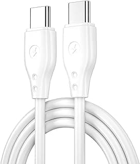 كابل V Volt USB-C إلى USB-C بقوة 67 واط – شحن سريع PD، طول 1 متر، أسود وأبيض، متين وعالي الجودة للأداء الفائق (ابيض)