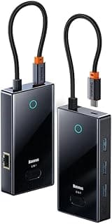 قاعدة شحن بيونير جوي بـ 6 منافذ USB نوع سي بمنفذ HDMI 4K عند 60Hz وشحن PD 100W و3 منافذ USB 3.0 بسرعة 5 Gbps وايثرنت RJ45 بتصميم صغير لأجهزة آبل ماك بوك وسيرفس برو واي باد واللاب توب من باسيوس