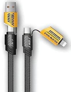 كيبل مزامنة متعدد الاجهزة - كيبل USB عالي الكفاءة بقدرة 65 واط مع موصل 4 في 1 لشحن سلس اندرويد وايفون (قطعة واحدة)