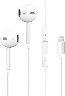 Wired Earbuds with Lightning Connector Compatible with iPhone 14/13/12/11/SE/X/XR/XS/8, Noise Isolating Stereo Headphones with Built-in Microphone and Volume Control, White