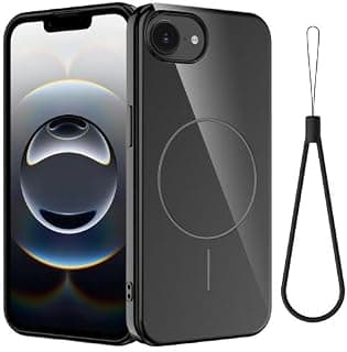 جراب سيليكون ناعم مضاد للصدمات لهاتف iPhone 16E مع تعليقة (أسود)