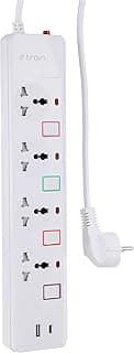 مشترك كهرباء Etrain 16A بحماية من الحمل الزائد، 4 مخارج + 1 USB + 1 منفذ Type-C بقدرة 2.4A بطول 2 متر - مفتاح تشغيل/إيقاف (PS077)