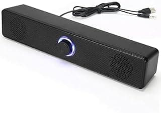 K2065 سماعة ساوند بار سلكية للكمبيوتر، منفذ 3.5 ملم ومنفذ USB، متوافقة مع اللابتوب وسطح المكتب والموبايل، أسود